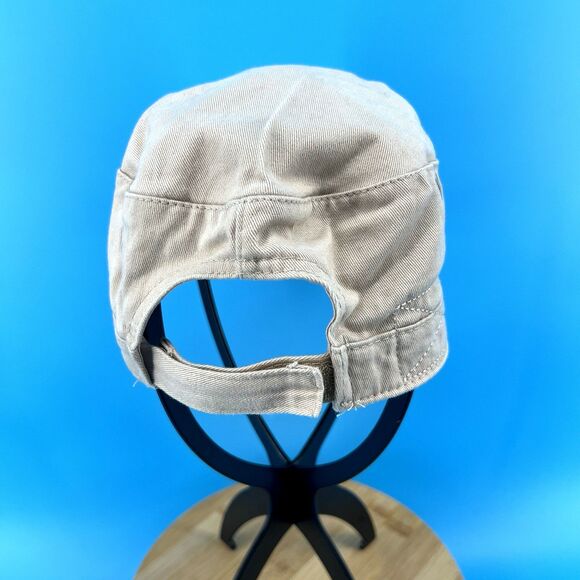 Womens Beige Military Style Cadet Cap w Rhinestone Fleur de Lis - Picture 4 of 7